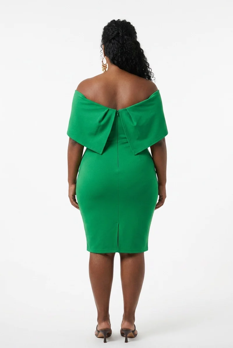 Stylish Sisters Off-The-Shoulder Bardot Bodycon Midi Dress - Green