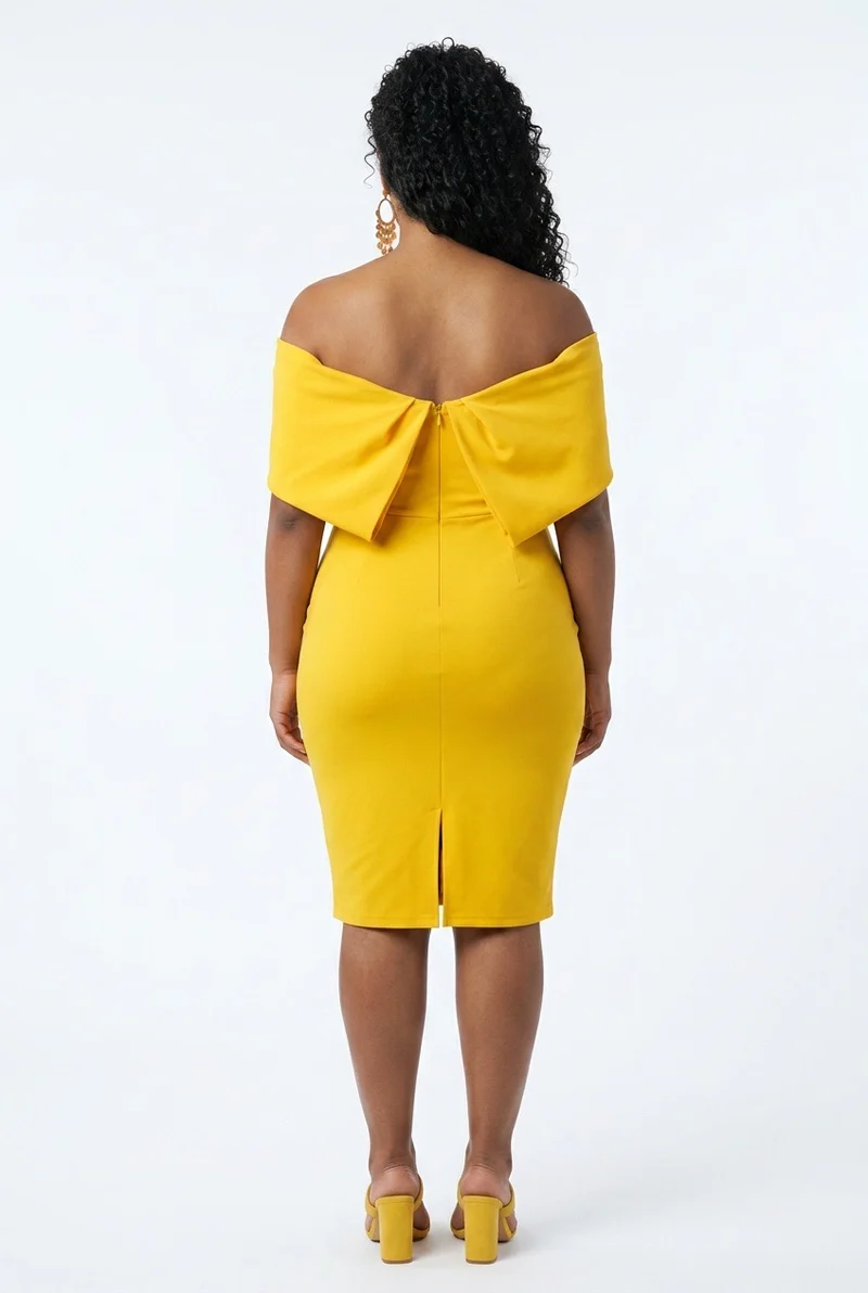 Stylish Sisters Off-The-Shoulder Bardot Bodycon Midi Dress - Yellow