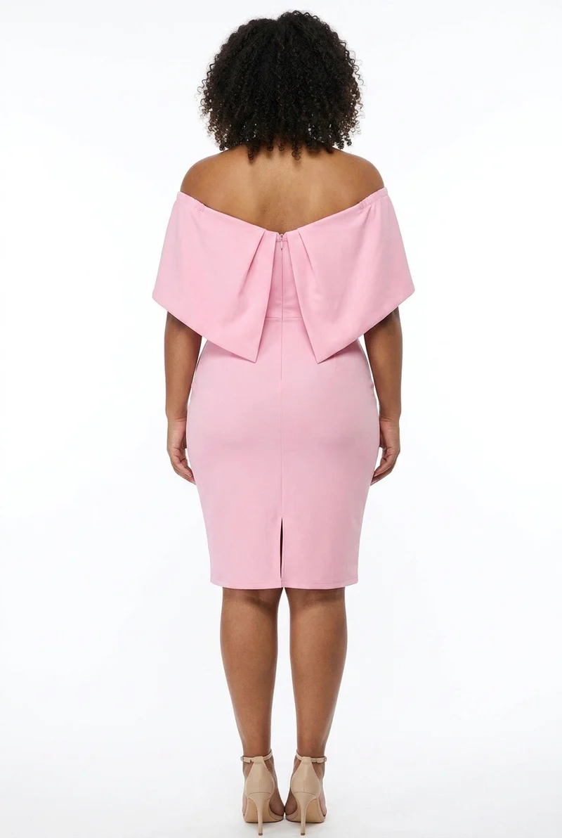 Stylish Sisters Off-The-Shoulder Bardot Bodycon Midi Dress - Pink