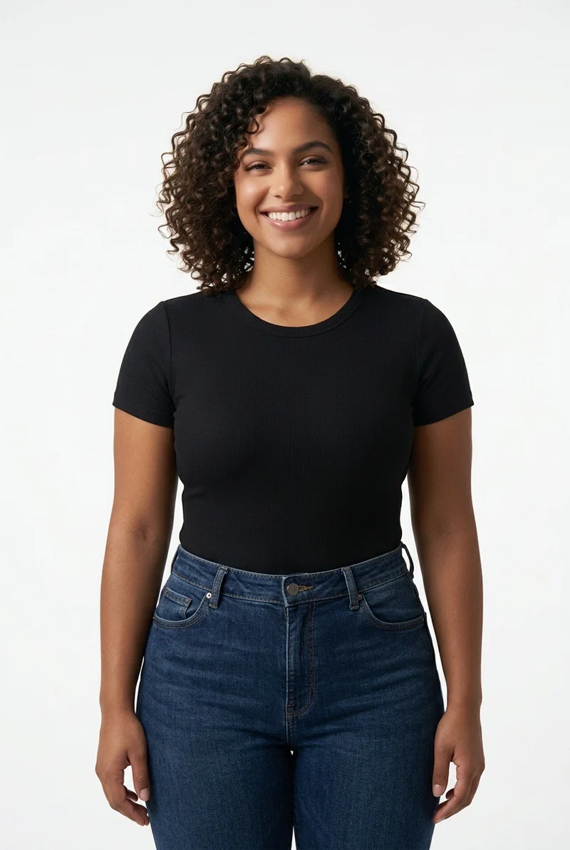 Stylish Sisters Short Sleeve Cotton Scoop Neck Bodysuit - Black