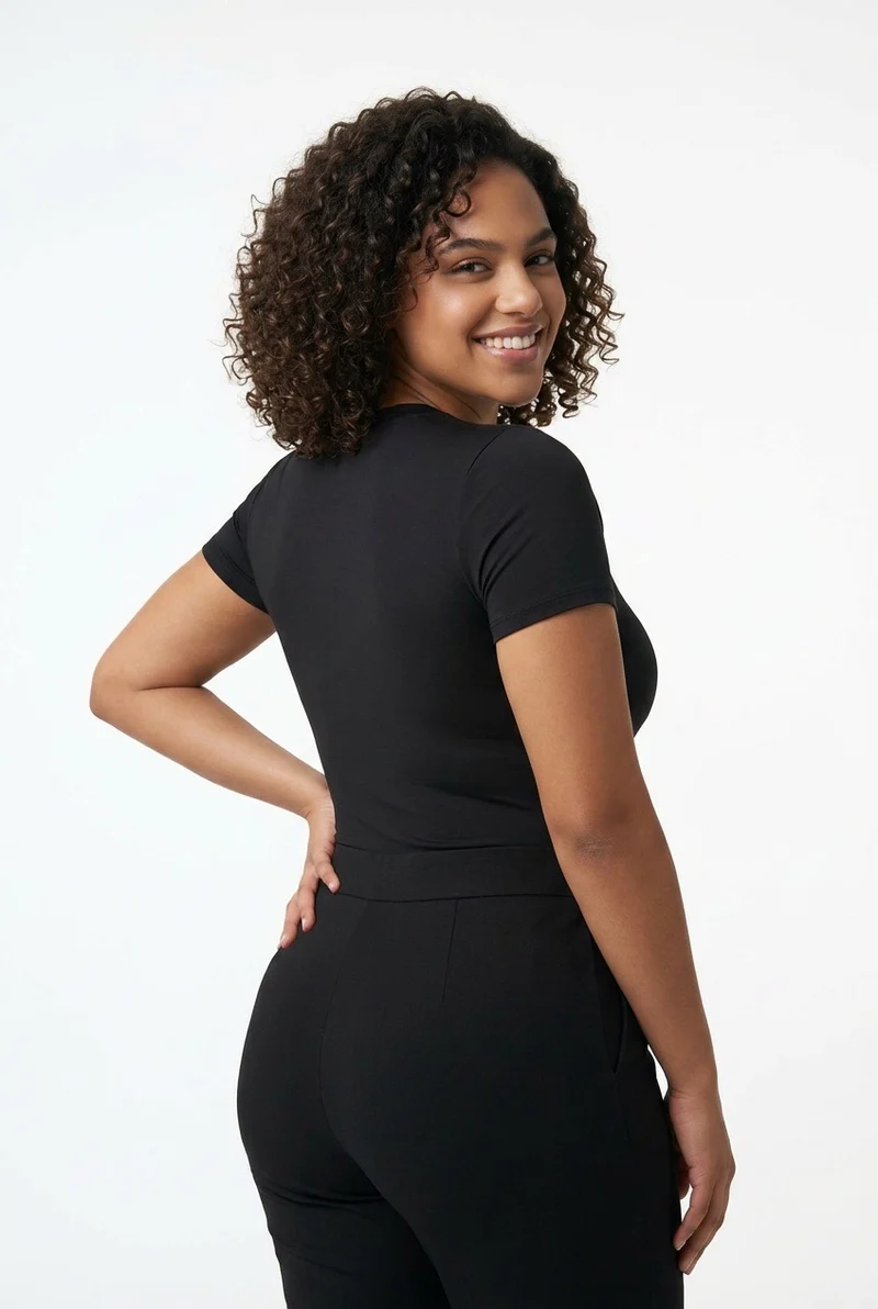 Stylish Sisters Short Sleeve Cotton Scoop Neck Bodysuit - Black