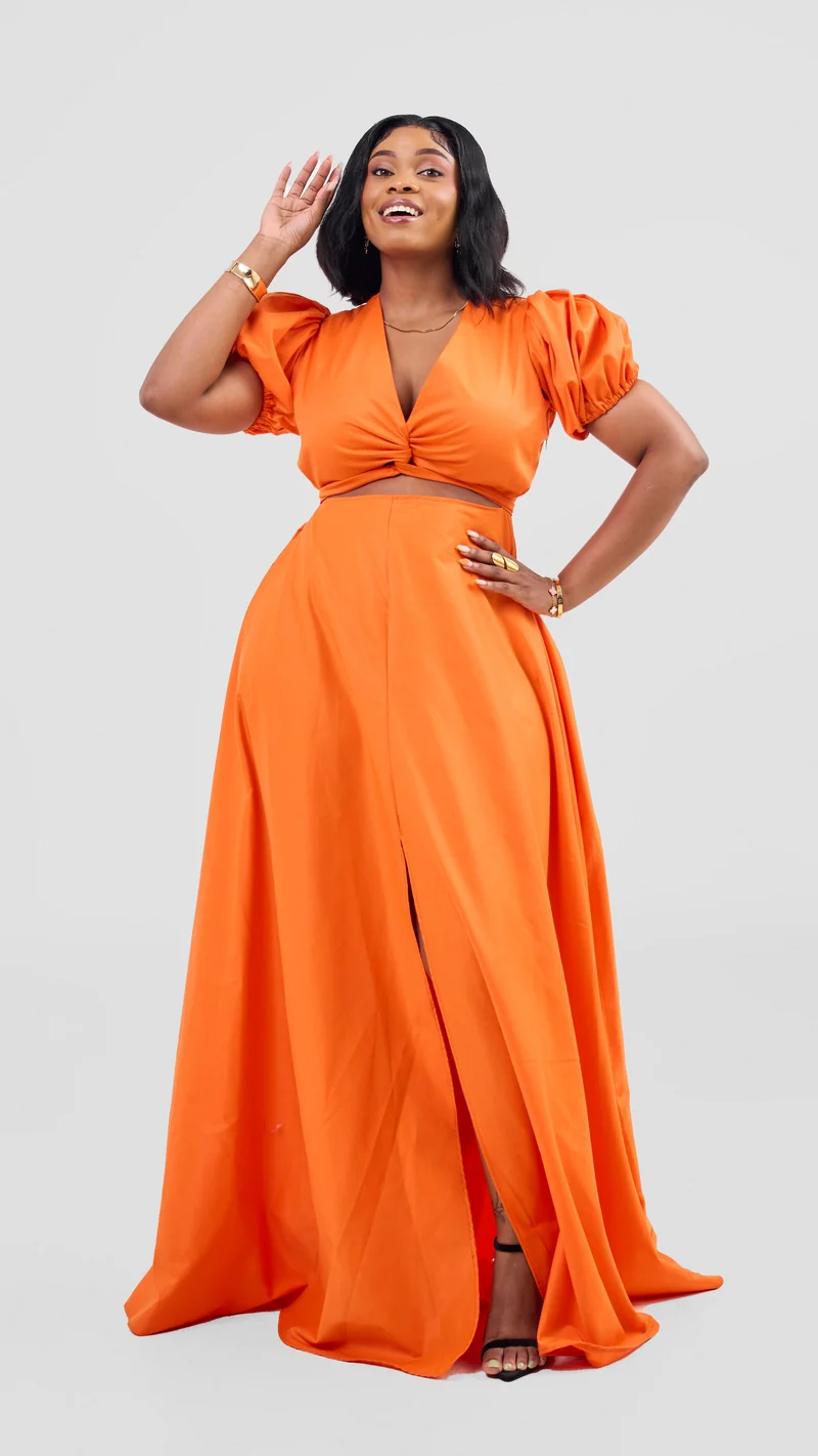 Zambarau Apparel Front-Twist Dress - Orange