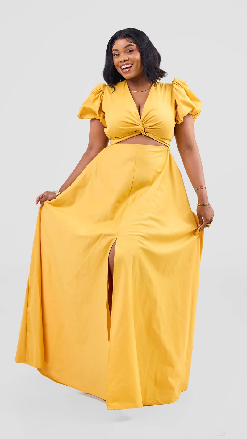 Zambarau Apparel Front-Twist Dress - Yellow