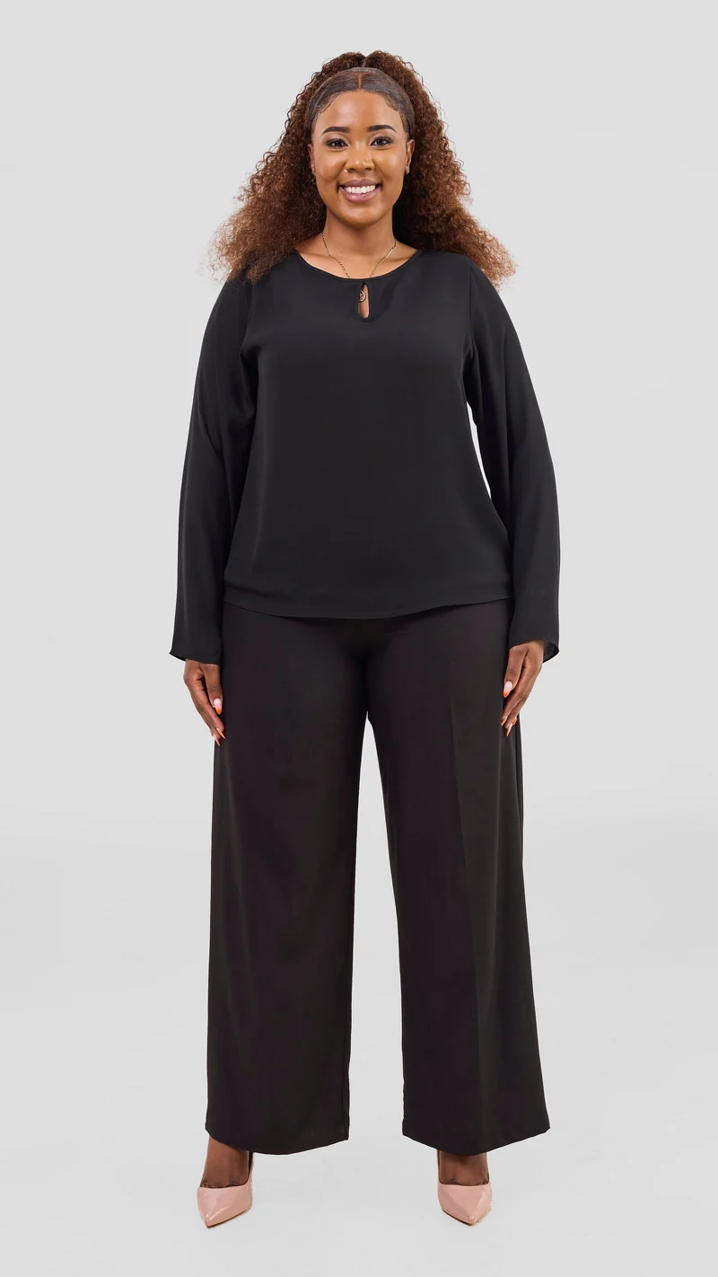 Vivo Sierra Long Sleeve Top in Chiffon (Double Layered) - Black