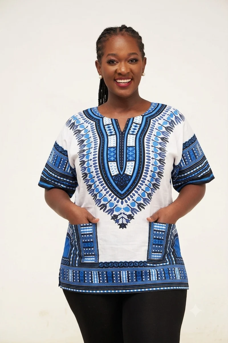 Dashiki Shirt - White / Blue