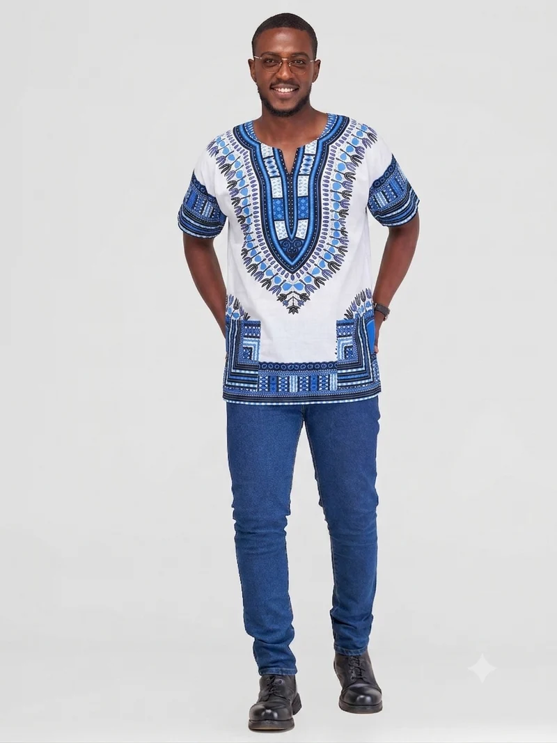 Dashiki Shirt - White / Blue