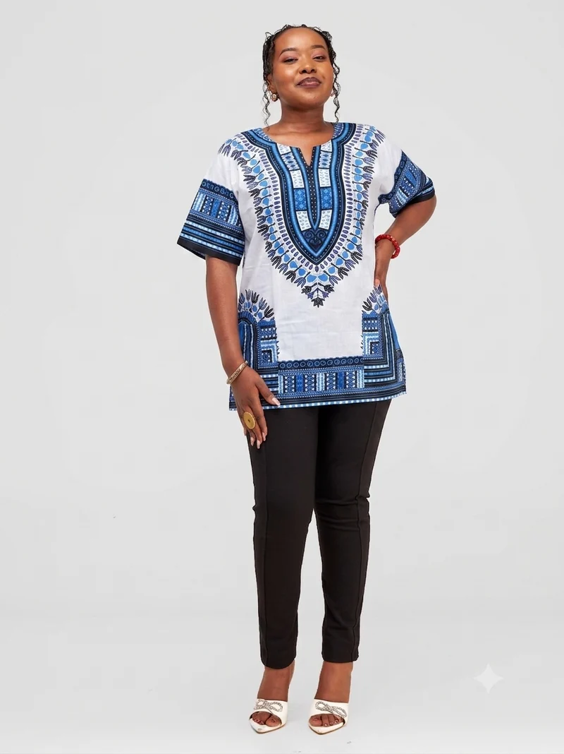 Dashiki Shirt - White / Blue