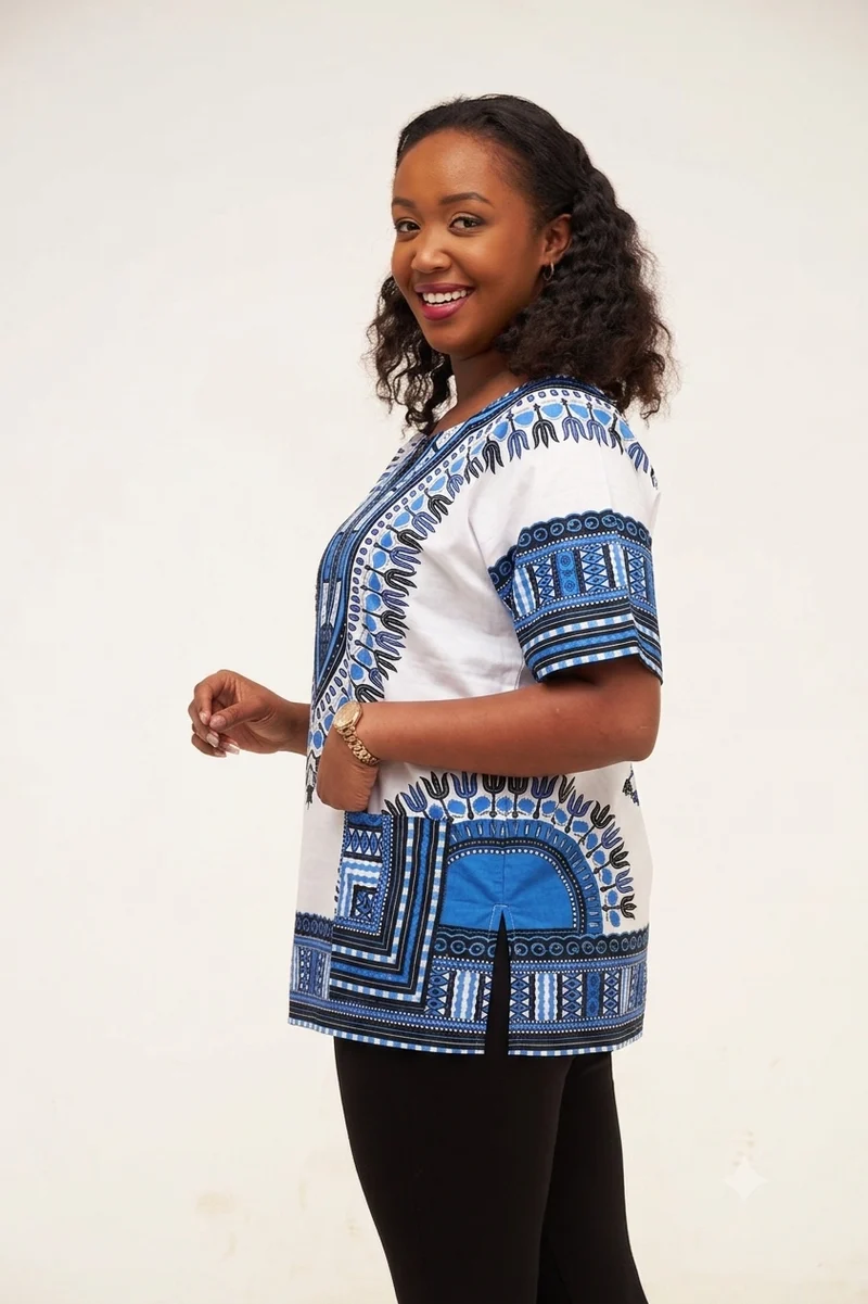 Dashiki Shirt - White / Blue