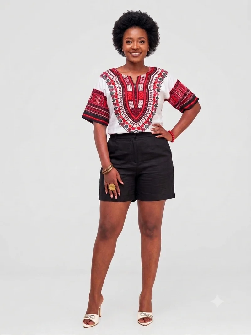 Dashiki Shirt - White / Red