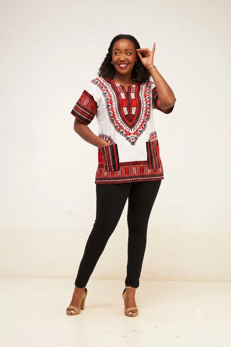 Dashiki Shirt - White / Red