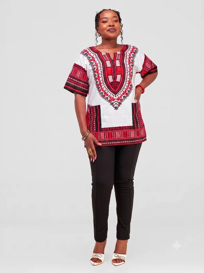 Dashiki Shirt - White / Red