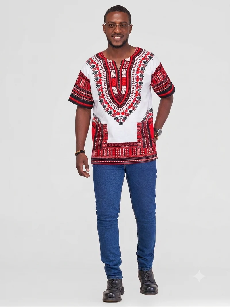 Dashiki Shirt - White / Red