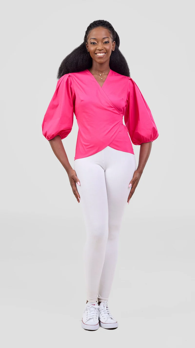 Vivo 3/4 Sleeve Wrap Top in Cotton - Pink