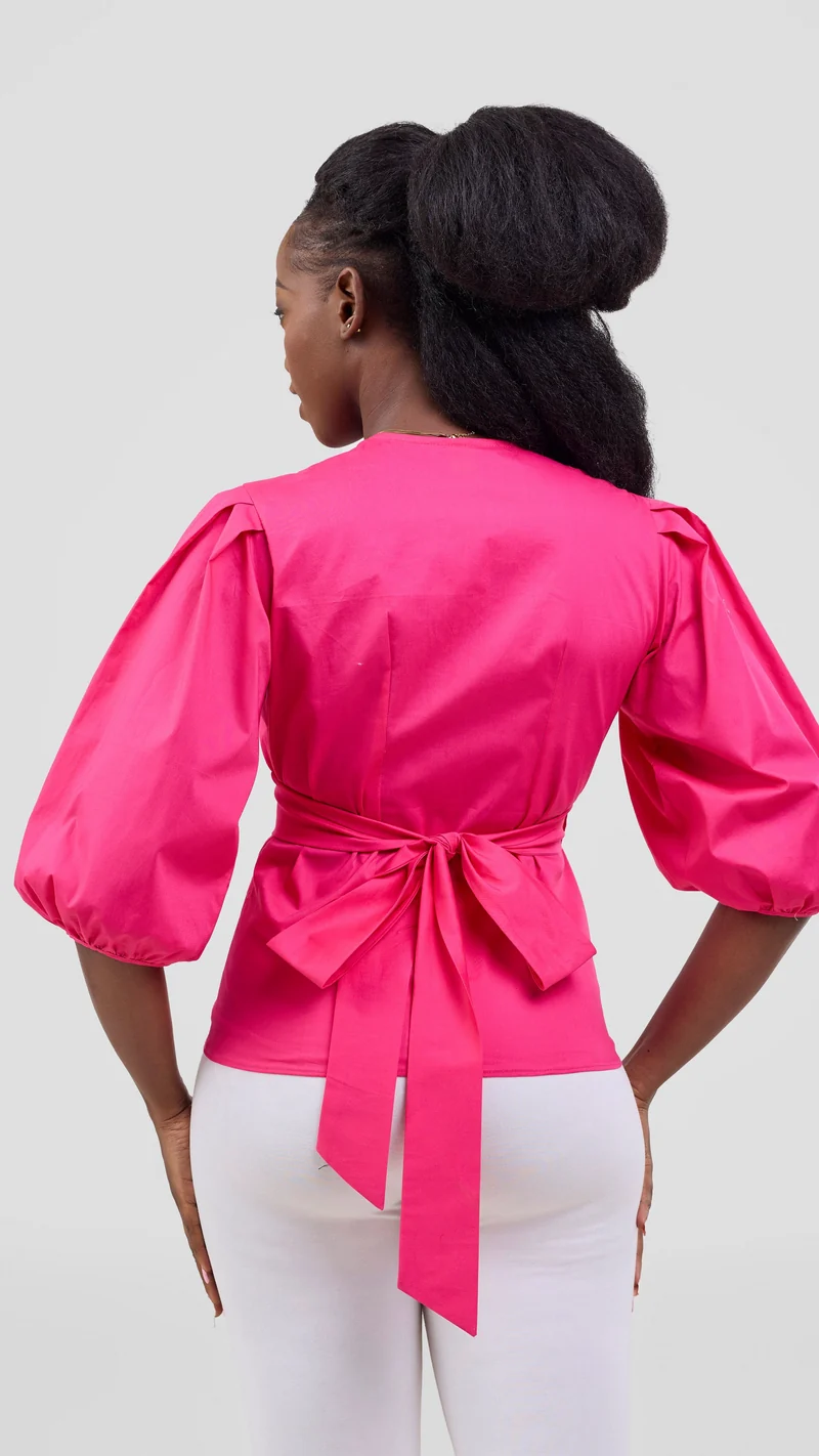 Vivo 3/4 Sleeve Wrap Top in Cotton - Pink