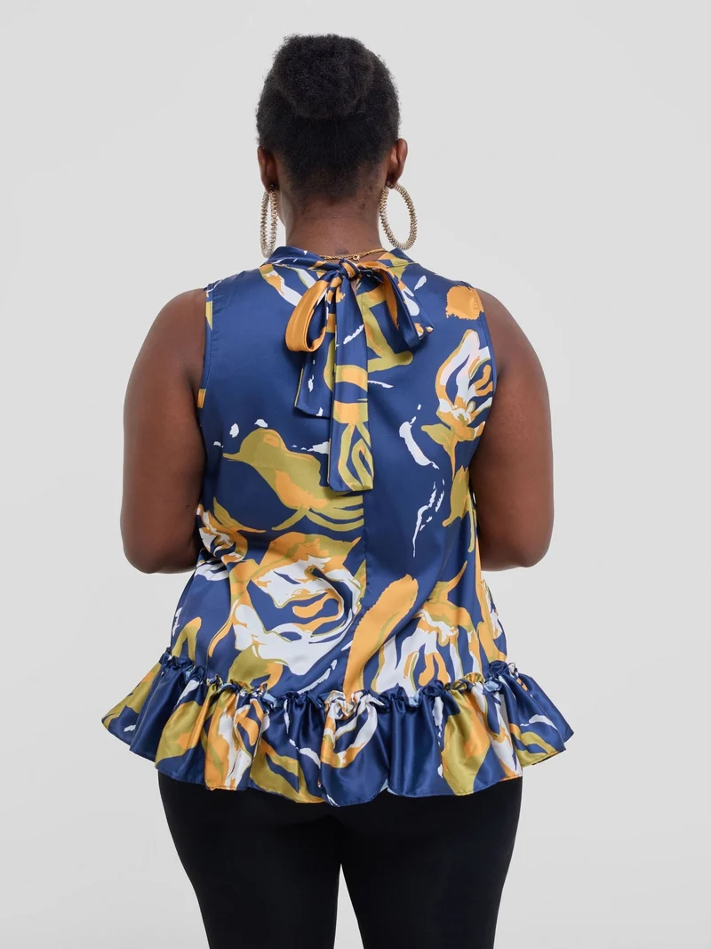 Vivo Kelemi 4.0 Sleeveless Top - Navy / Mustard Nashe Print