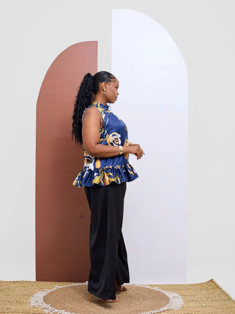 Vivo Kelemi 4.0 Sleeveless Top - Navy / Mustard Nashe Print