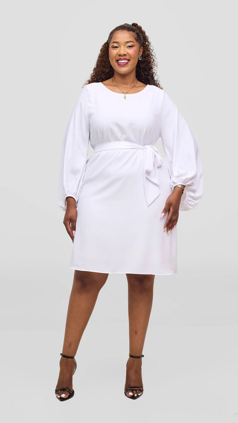 Vivo Naya Bishop Sleeve Shift Dress - White