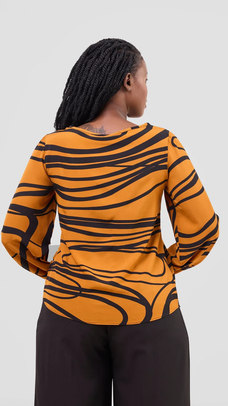 Vivo Basic Crepe Bishop Sleeve Top - Rust / Black Print