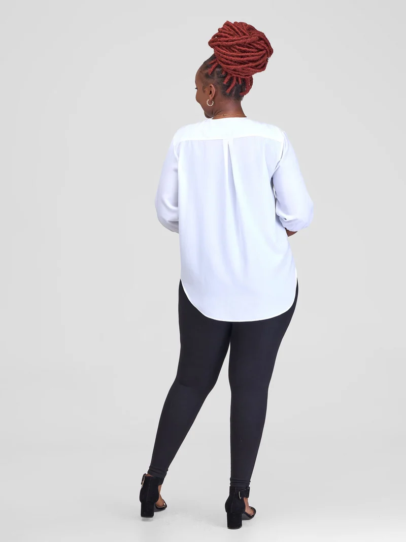 Vivo Dua 3/4 Sleeved V Neck Shirt in Crepe - White