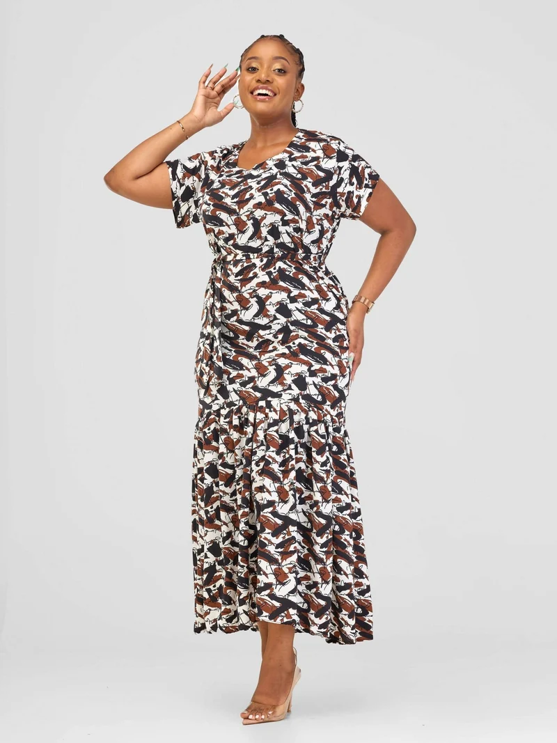 Phyls Collections Keru Maxi Dress - Brown Print