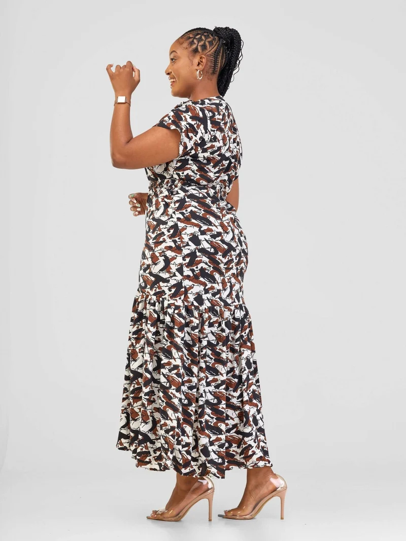 Phyls Collections Keru Maxi Dress - Brown Print