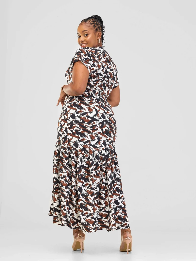 Phyls Collections Keru Maxi Dress - Brown Print