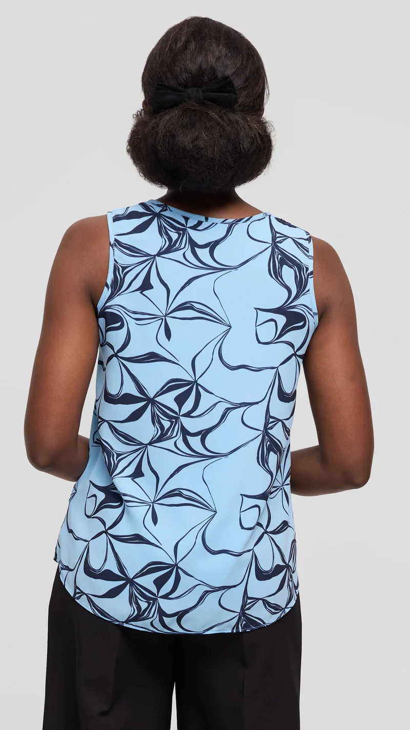 Vivo Sierra Sleeveless Double Layered Top in Chiffon - Light Blue / Navy Arah Print