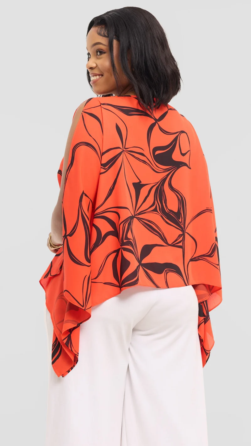 Vivo Wide Top in Chiffon - Orange / Black Arah Print
