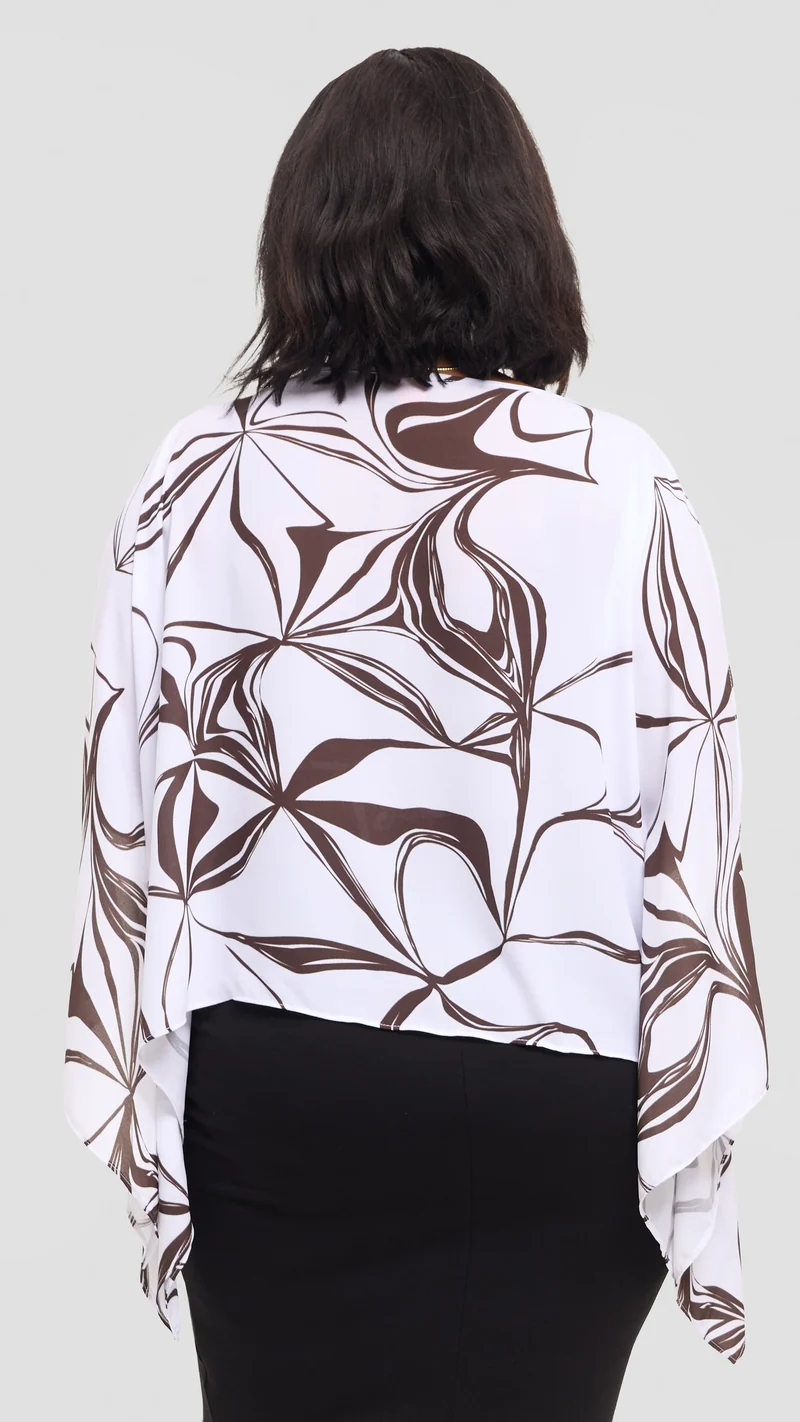 Vivo Wide Top in Chiffon - White / Chocolate Arah Print