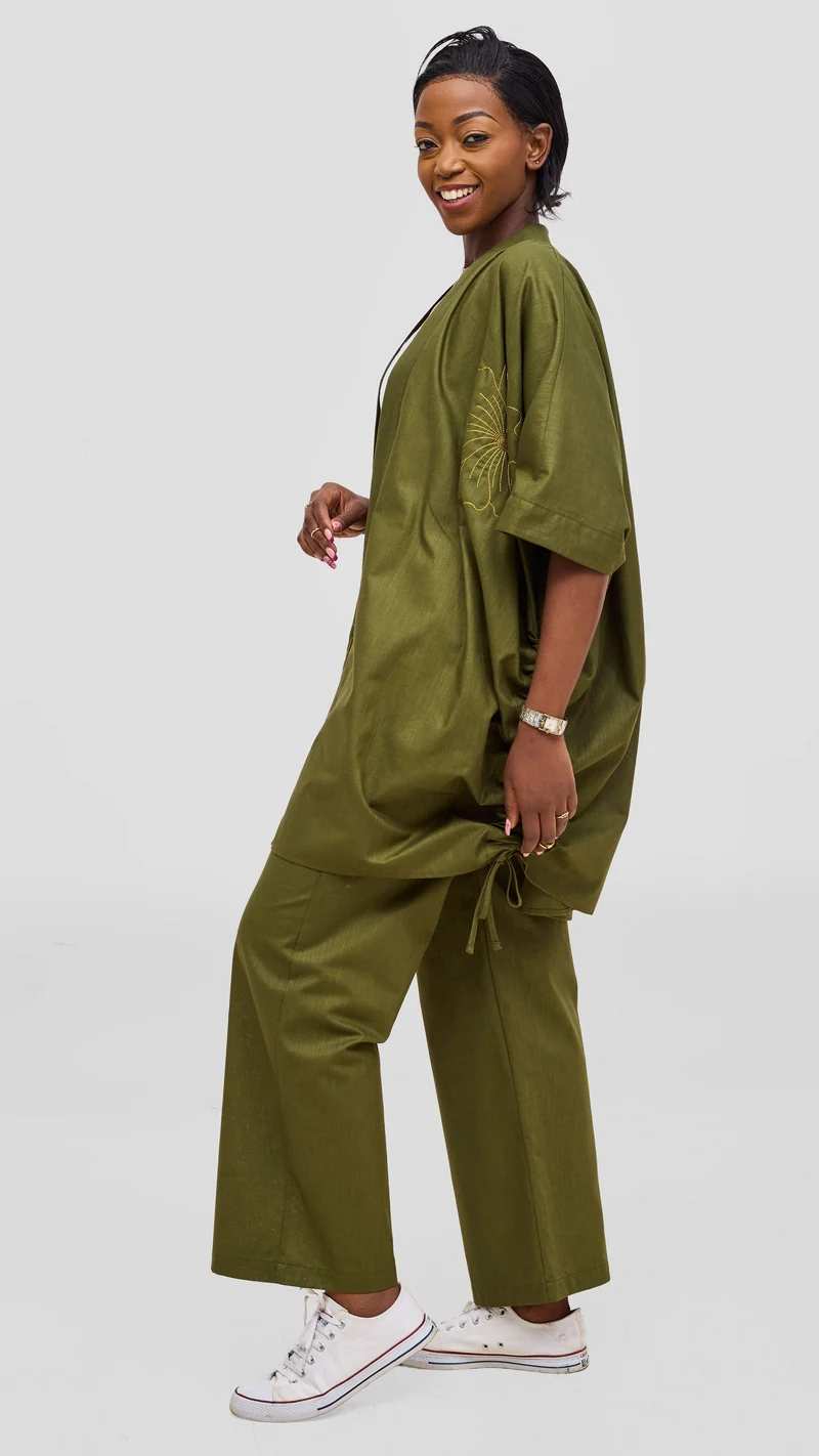 Vivo Liora Drawstring Pants - Olive Green