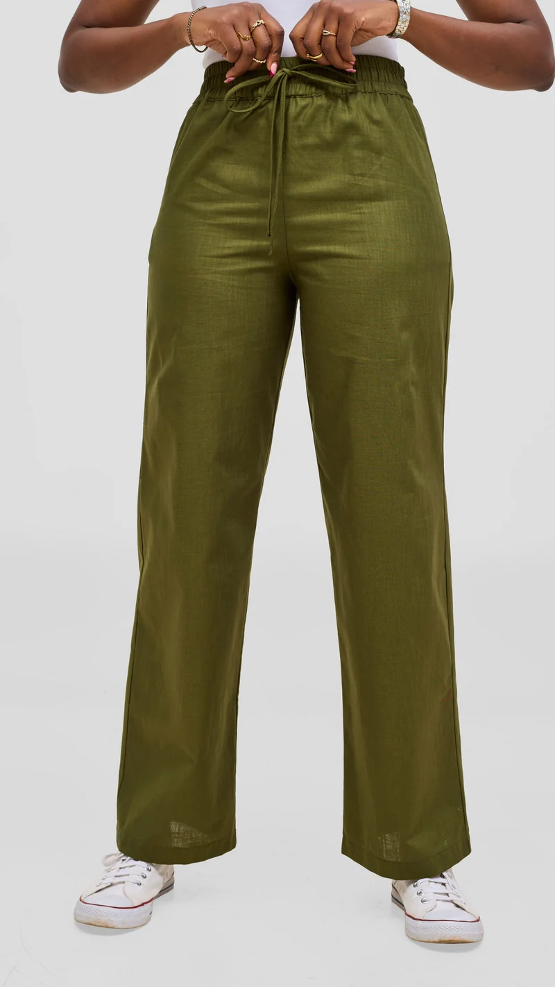 Vivo Liora Drawstring Pants - Olive Green