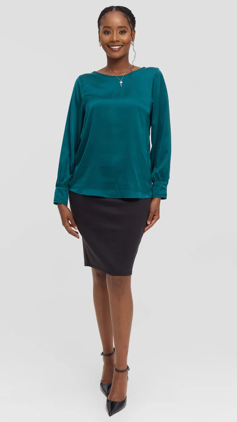 Vivo Tatili Bishop Long Sleeve Top in Satin - Teal