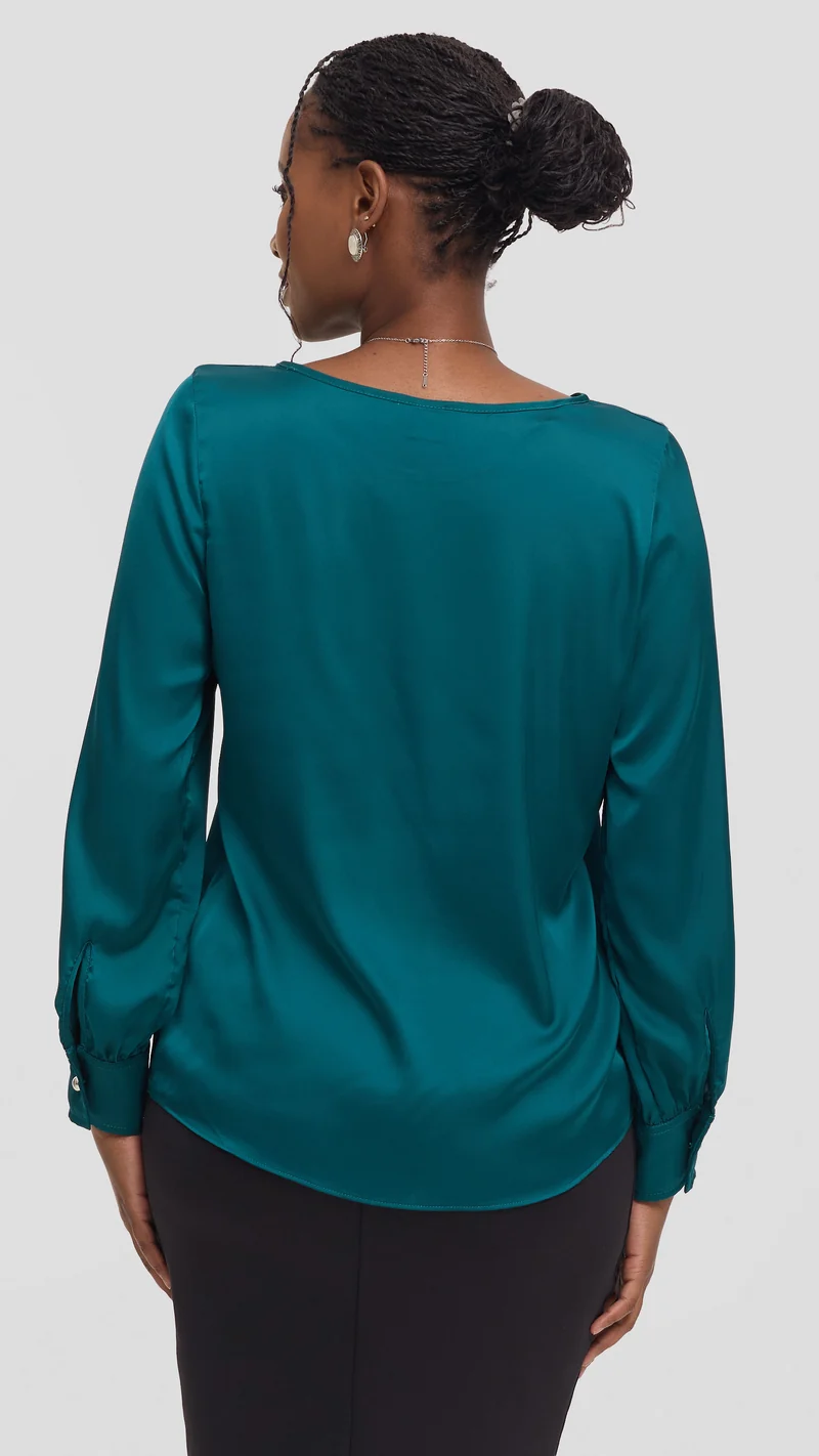 Vivo Tatili Bishop Long Sleeve Top in Satin - Teal