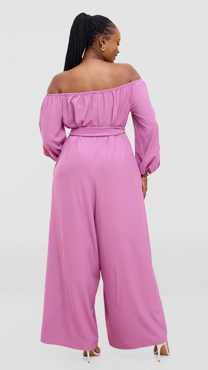 Vivo Zahari 3/4 Sleeve Off Shoulder Jumpsuit In Crepe - Lilac