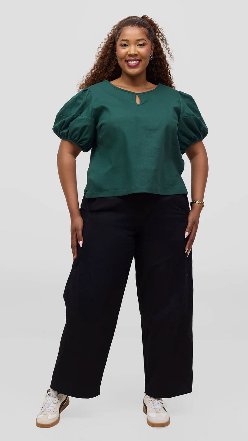 Vivo Lulu Bubble Sleeve Top - Dark Green
