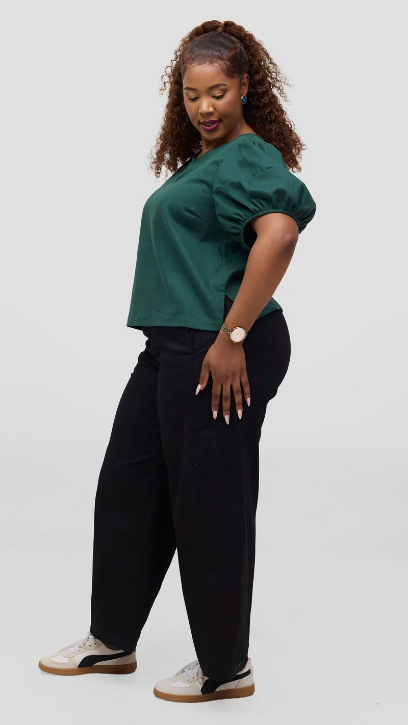 Vivo Lulu Bubble Sleeve Top - Dark Green