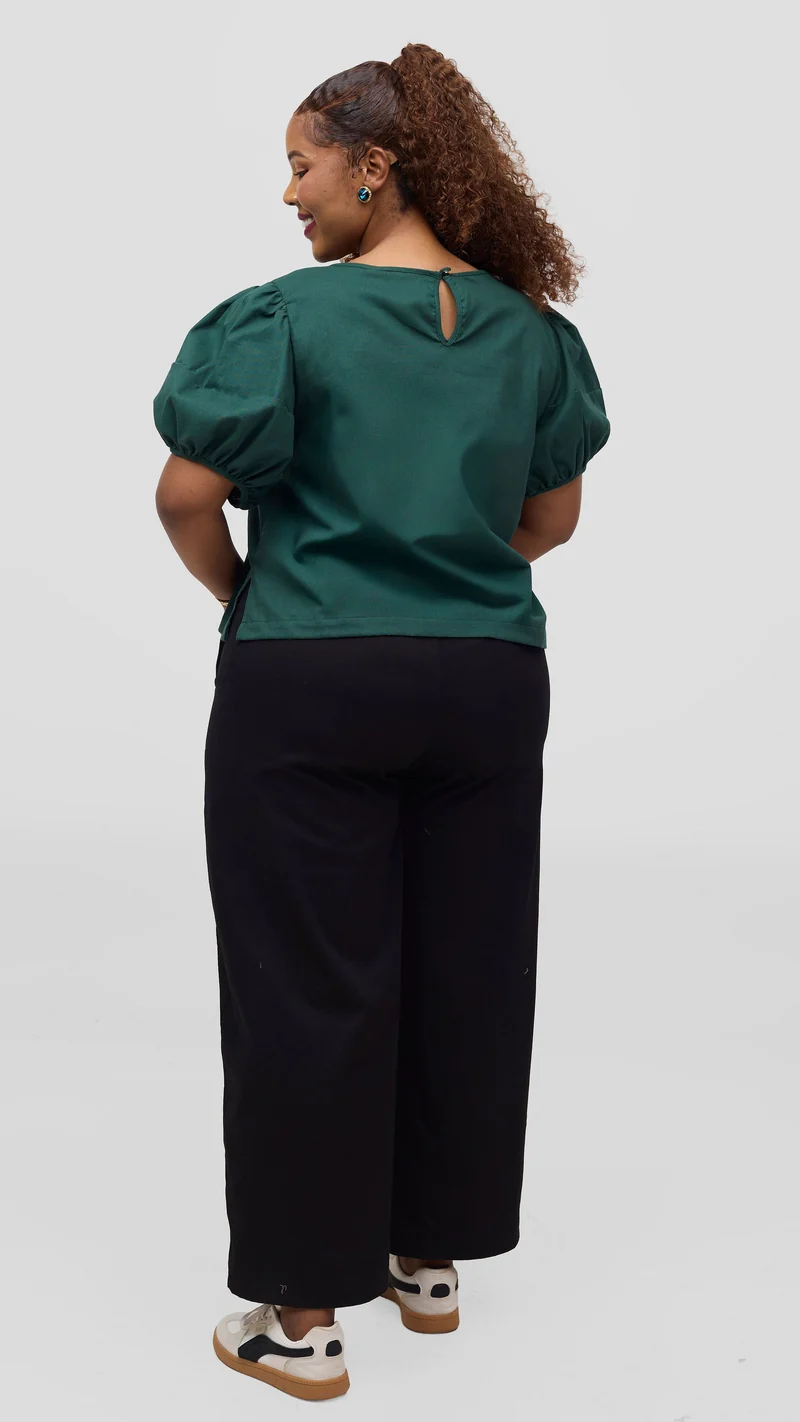Vivo Lulu Bubble Sleeve Top - Dark Green