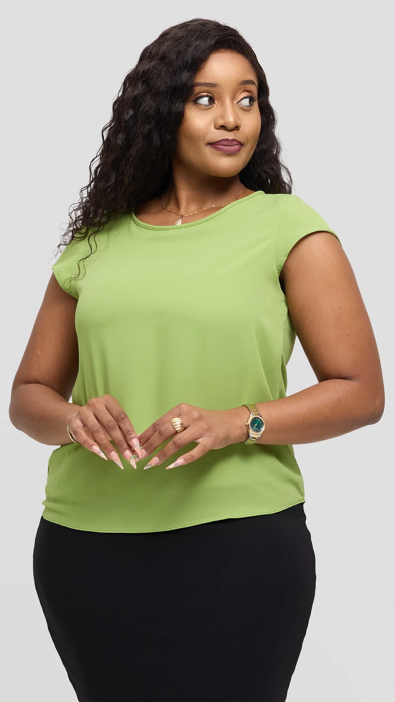 Vivo Basic Chiffon Cap Sleeve Top (Double Layered) - Olive Green