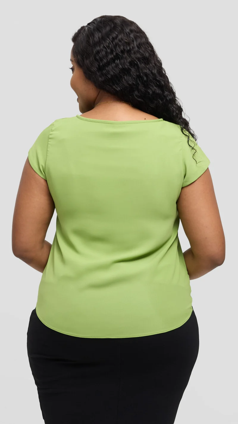 Vivo Basic Chiffon Cap Sleeve Top (Double Layered) - Olive Green