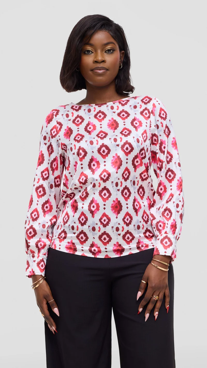 Vivo Tatili Bishop Long Sleeve Top In Satin - Pink Multicolor