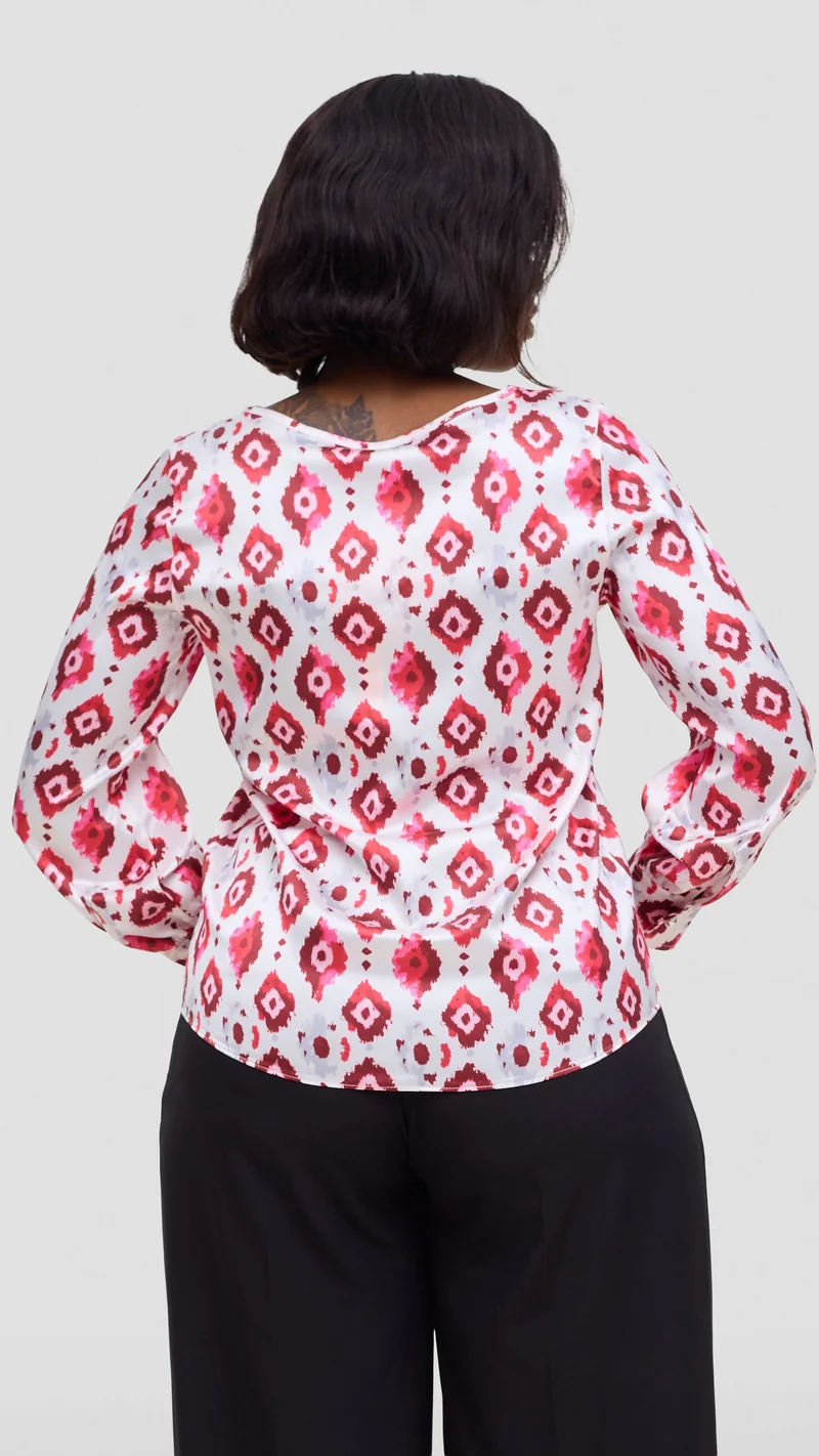 Vivo Tatili Bishop Long Sleeve Top In Satin - Pink Multicolor