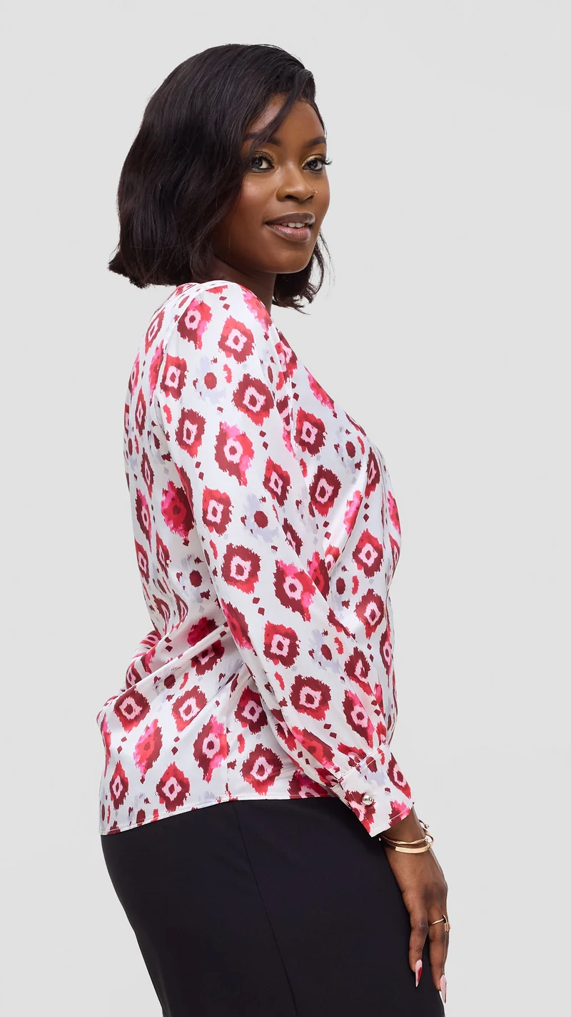 Vivo Tatili Bishop Long Sleeve Top In Satin - Pink Multicolor