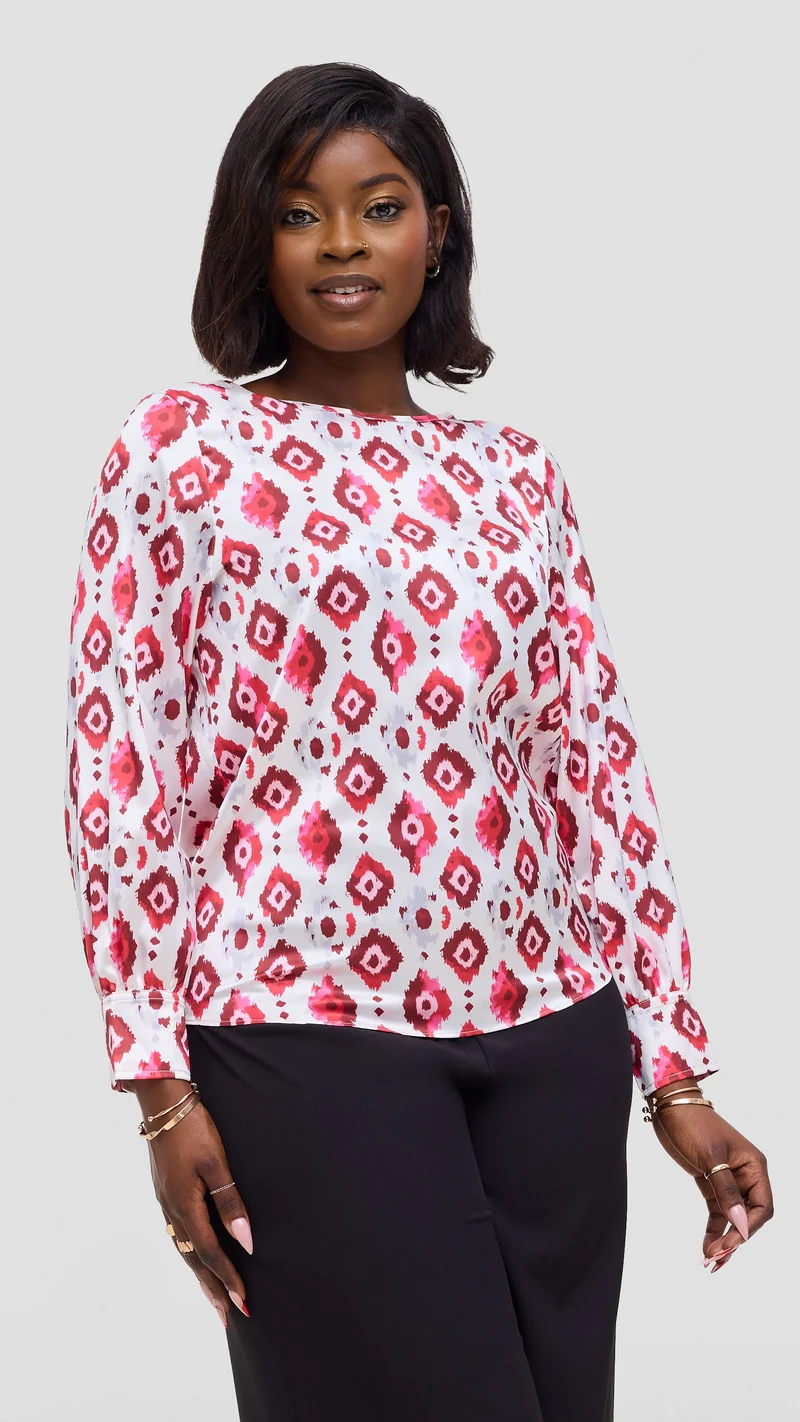 Vivo Tatili Bishop Long Sleeve Top In Satin - Pink Multicolor