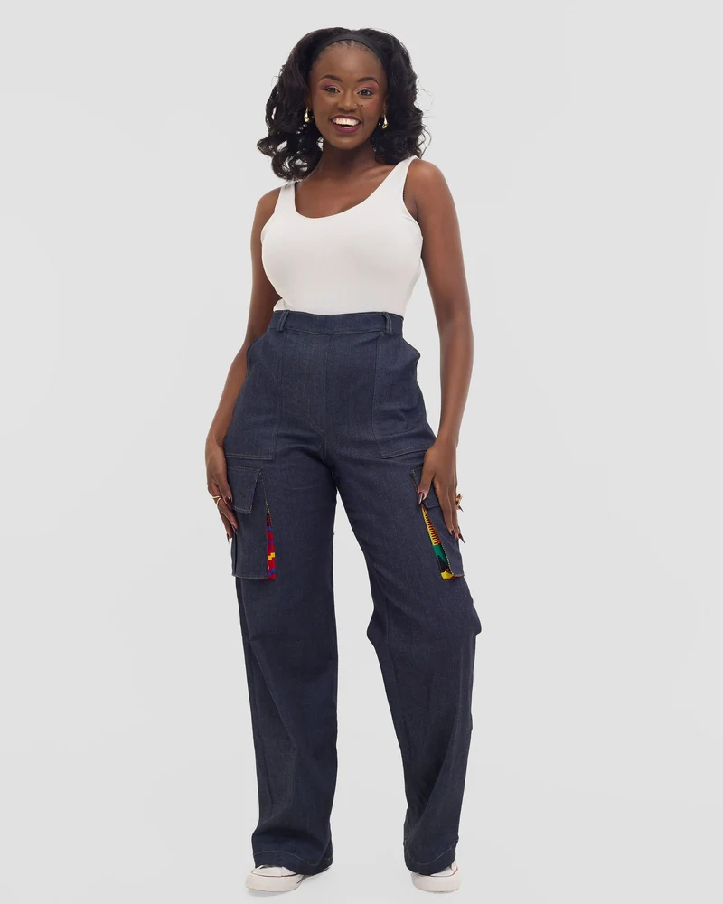 Home of Calor wide Leg Baggy Side Pocket Pant - Dark Blue Jeans