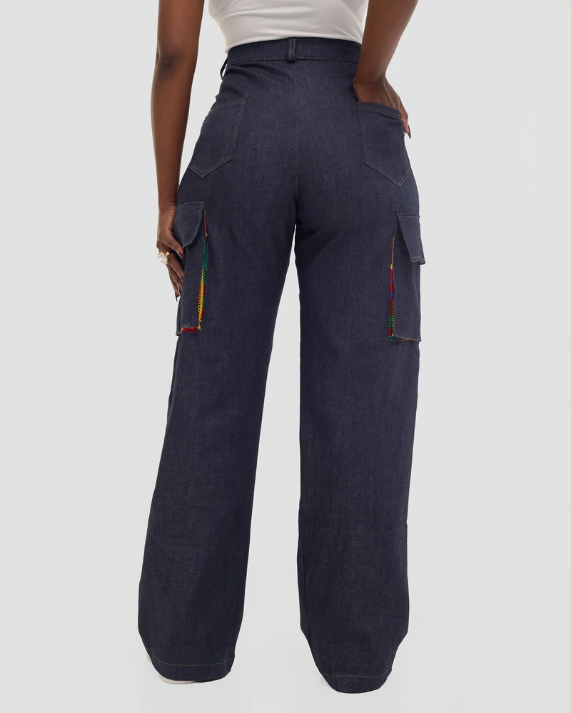 Home of Calor wide Leg Baggy Side Pocket Pant - Dark Blue Jeans