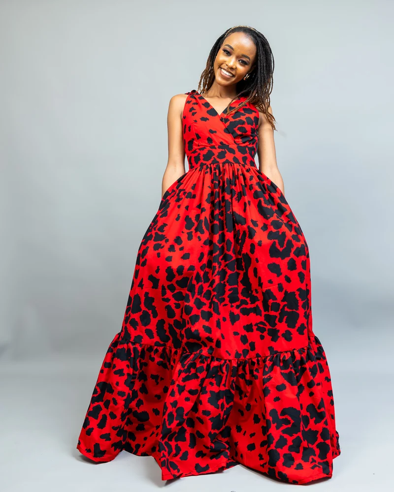 Afriwia Subira Maxi Dress - Red Print