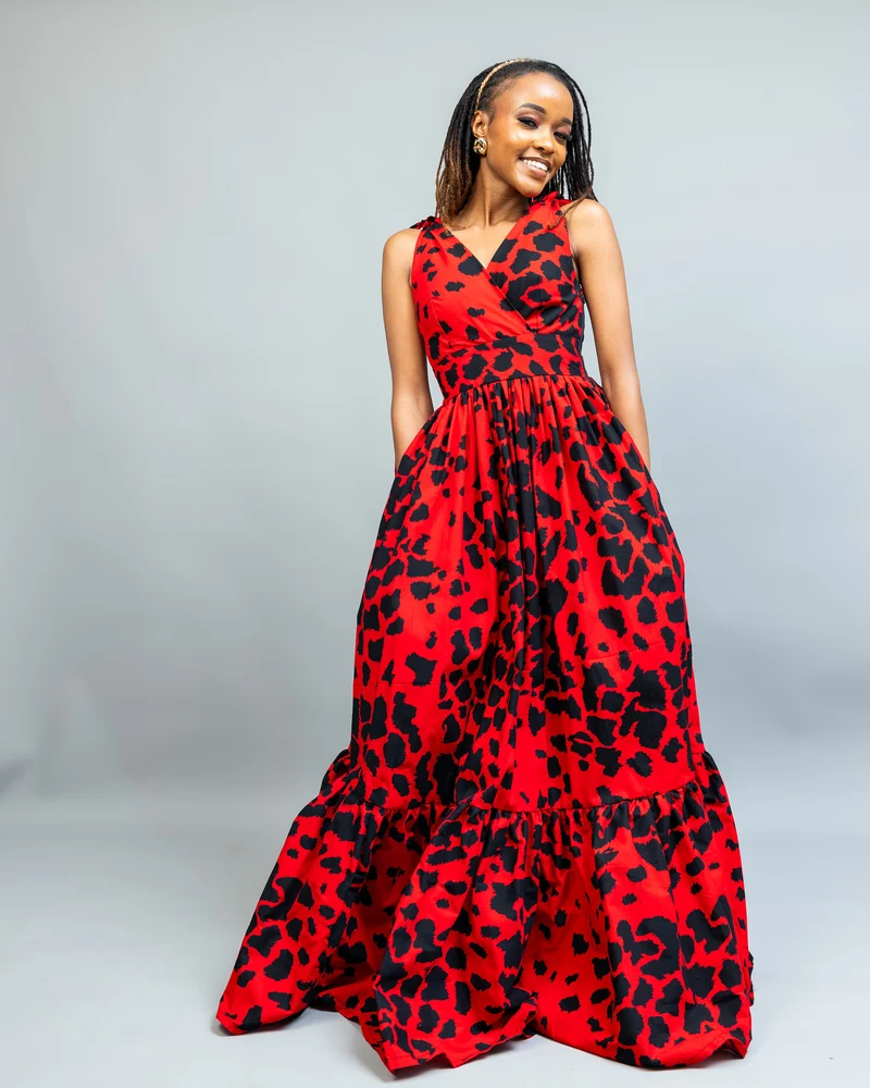 Afriwia Subira Maxi Dress - Red Print