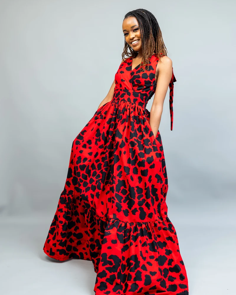 Afriwia Subira Maxi Dress - Red Print