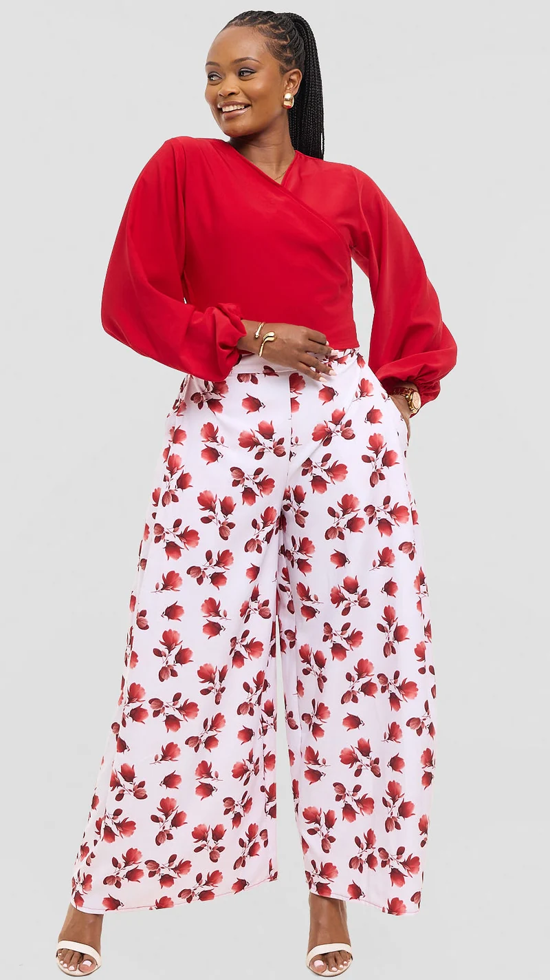 Eunike Midnight Bloom Palazzo Pants - Red
