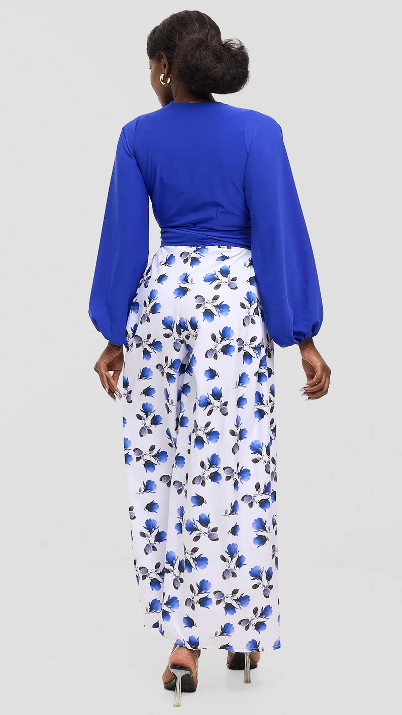 Eunike Midnight Bloom Palazzo Pants - Blue / White